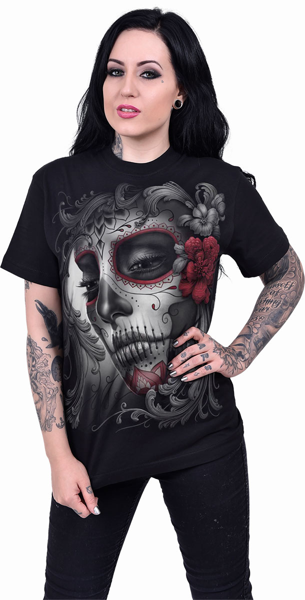 Spiral Direct T-Shirts,Cotton Mexican T-Shirts,Black Vixen T-Shirts,Skulls T-Shirts,Roses T-Shirts