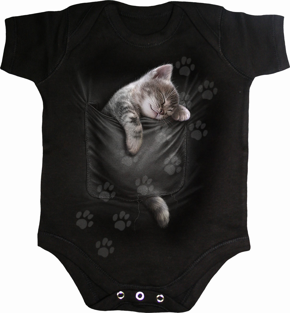Pocket Kitten Baby Sleepsuit Black