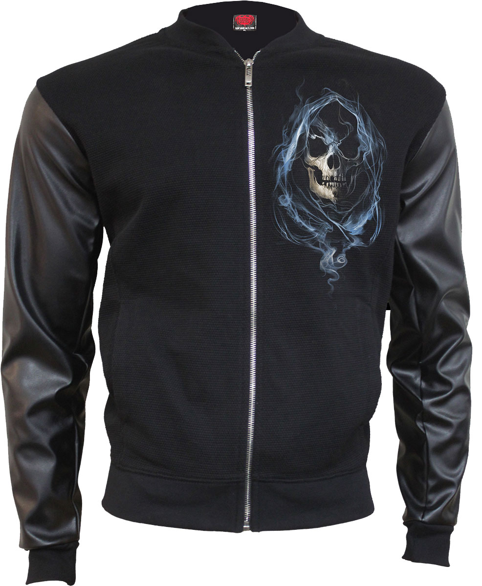 Ghost Reaper Bomber Jacket With Pu Leather Sleeves (Plain)