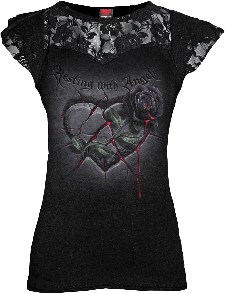 spiral direct tombstone tops  short sleeve,black blood tops - short sleeve,black womens tops  short sleeve,female blood tops  short sleeve,gothic womens tops  short sleeve