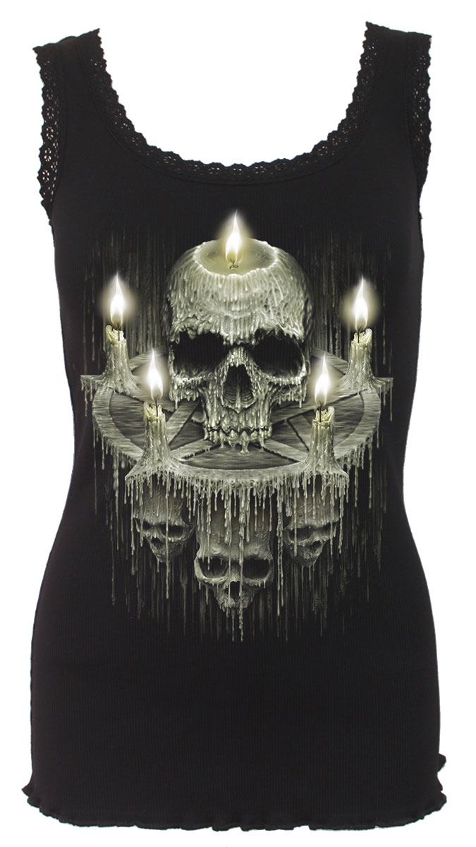 Waxed Skull Crochet Collar Ribbed Vest (Plain)