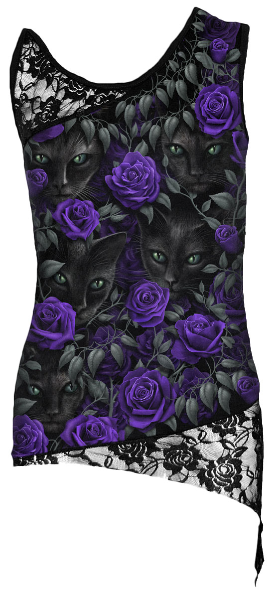 spiral tops - sleeveless,polyester alloverprint tops - sleeveless,black tops - sleeveless,roses tops - sleeveless,black cat tops - sleeveless