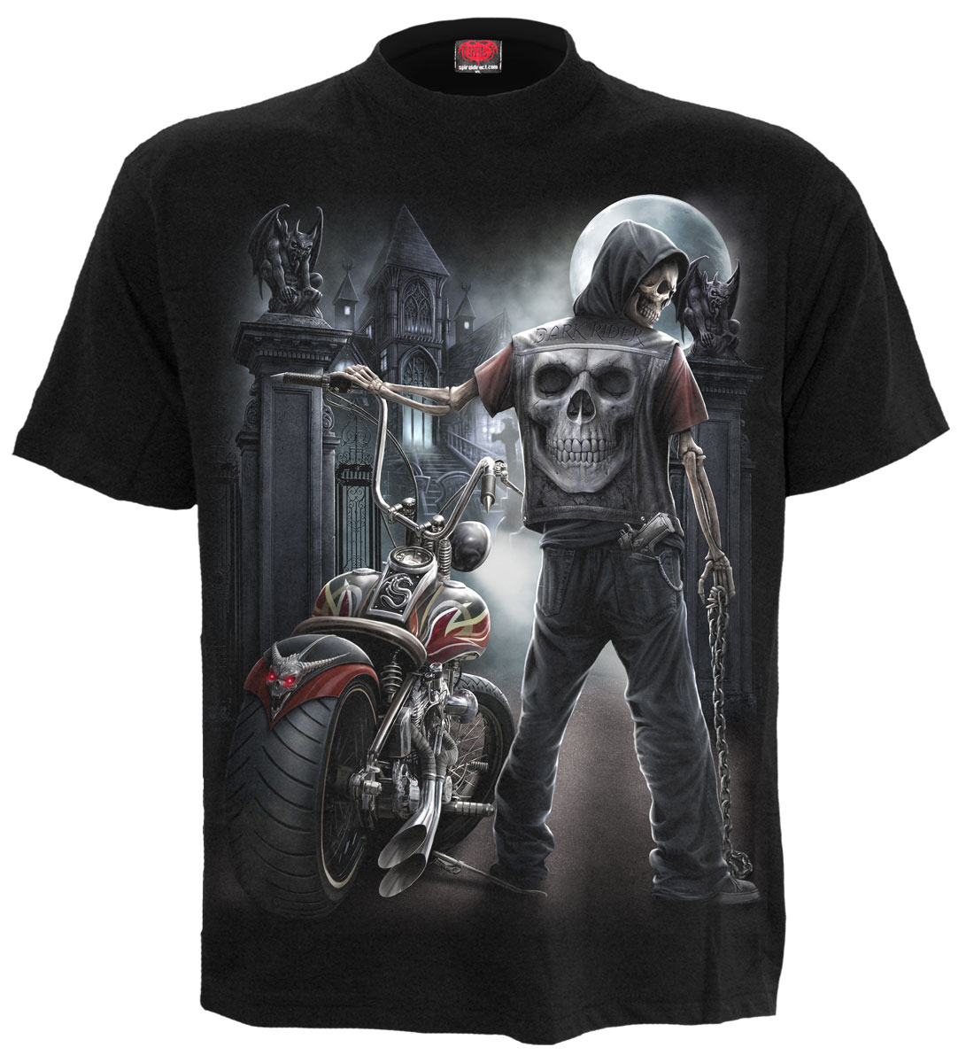 spiral t-shirts,cotton biker t-shirts,black skeleton t-shirts,metal t-shirts,black gargoyle t-shirts