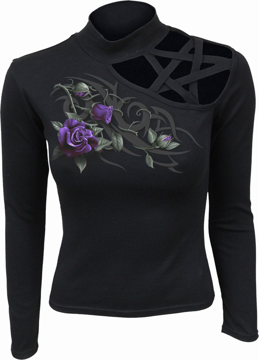 Tribal Rose Pentagram Shoulder Longsleeve Top