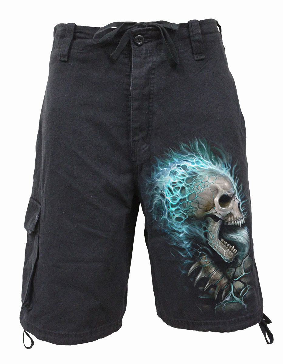 Flaming Spine Vintage Cargo Shorts Black (Plain)