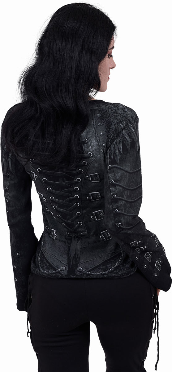 spiral direct gothic tops  long sleeve,black wings tops - long sleeve,black womens tops  long sleeve,female wings tops  long sleeve,gothic womens tops  long sleeve