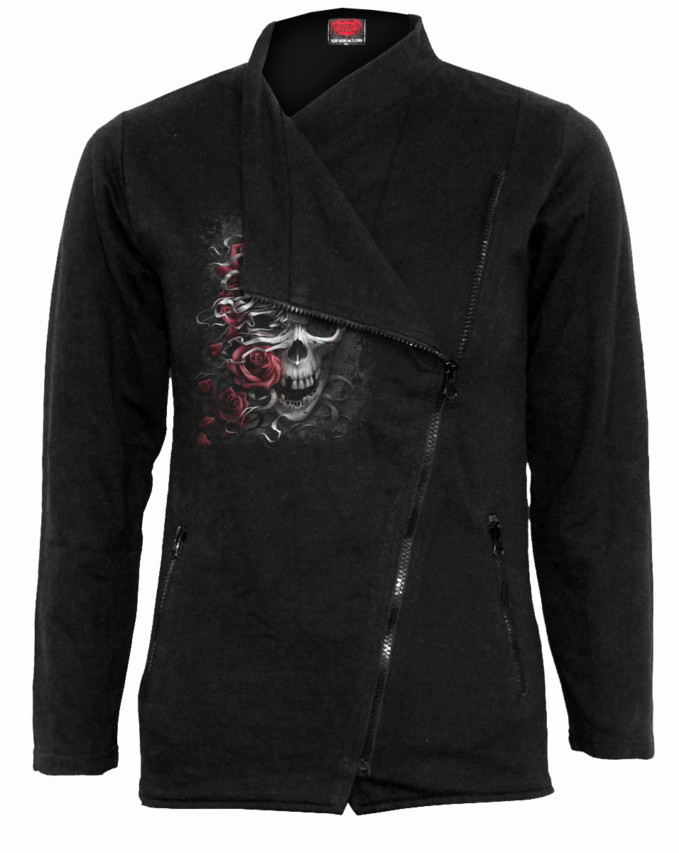 Skulls N' Roses Slant Zip Women Biker Jacket Black (Plain)