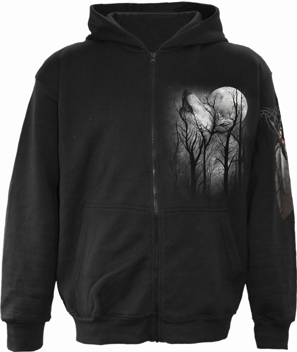 Forest Wolf Full Zip Hoody Black (Plain)