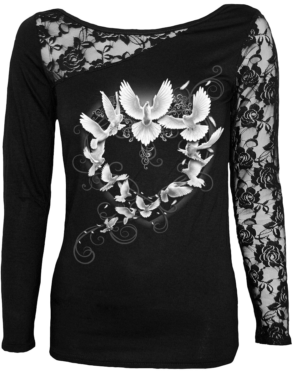 Doves Heart Lace One Shoulder Top Black (Plain)