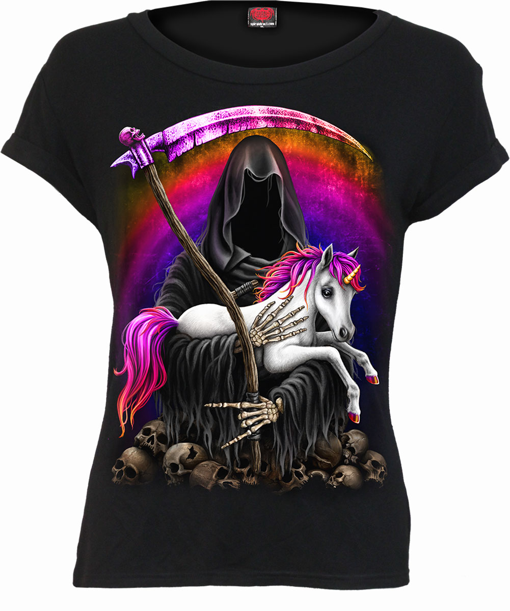 Metallicorn 2 Boatneck Cap Sleeve Top Black (Plain)