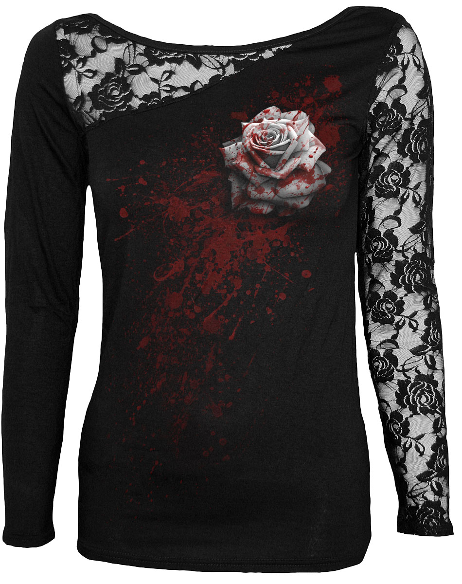 White Rose Lace One Shoulder Top Black (Plain)