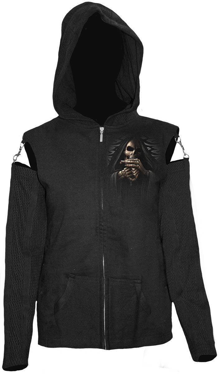 Bone Finger Mesh Sleeve Full Zip Hoody Black (Plain)