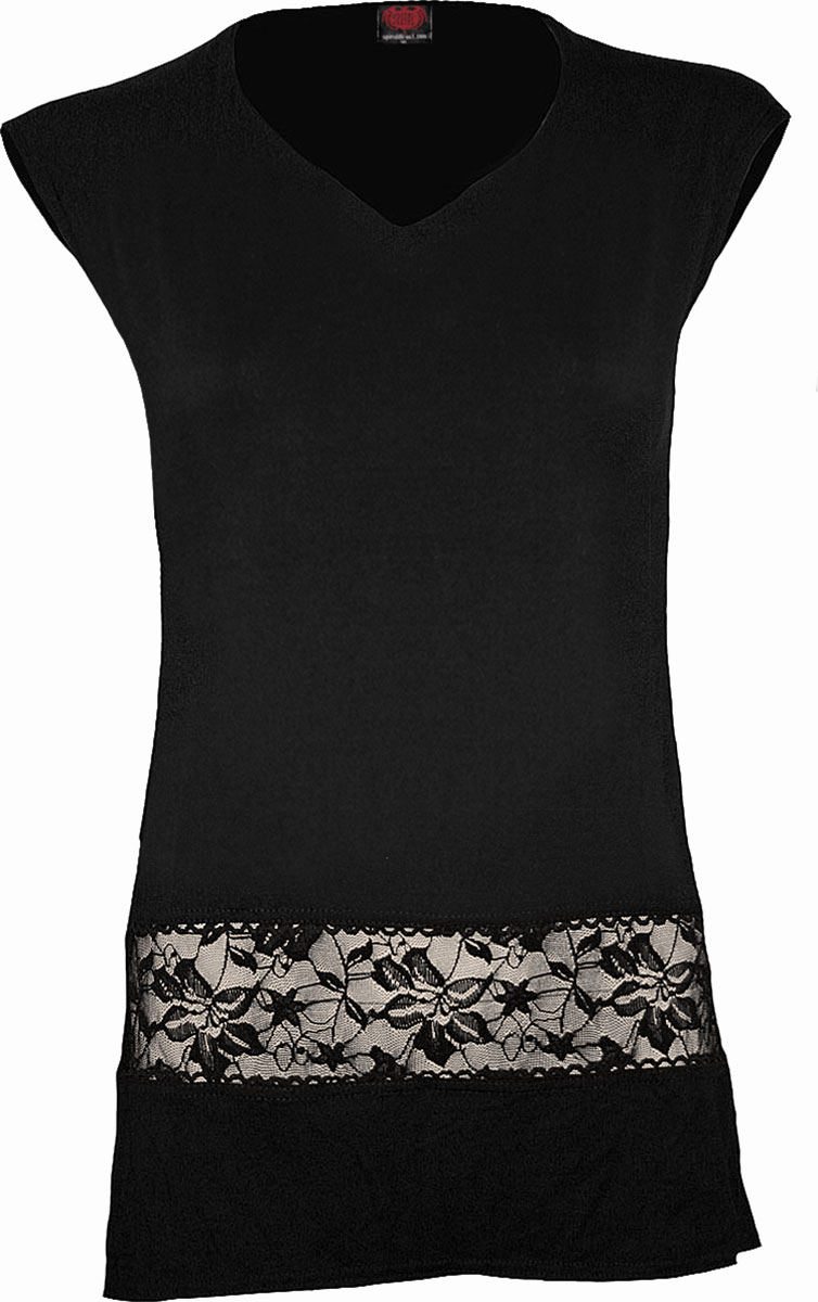 Gothic Elegance Lace Waist Mini Dress Black (Plain)