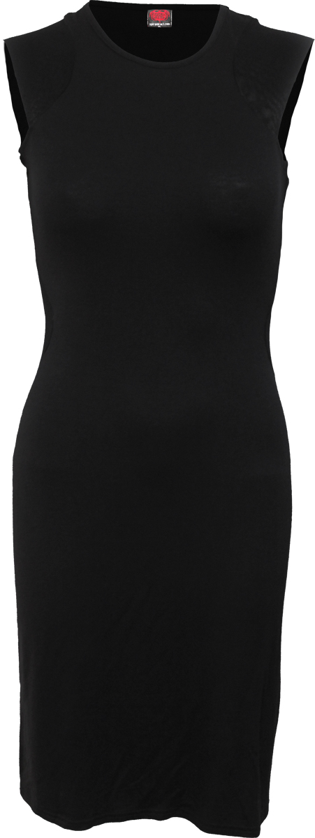 Gothic Elegance Sleeveless Mesh Panel Dress Black (Plain)