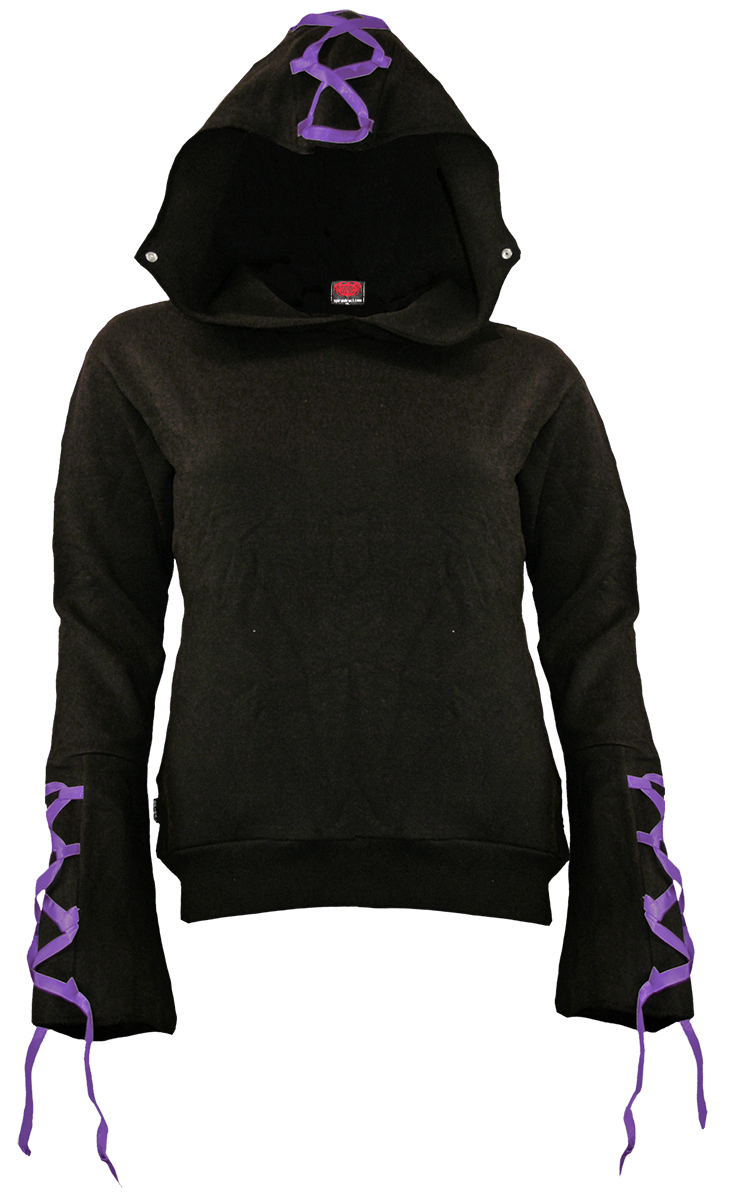 Gothic Elegance Purple Ribbon Gothic Hoody Black (Plain)