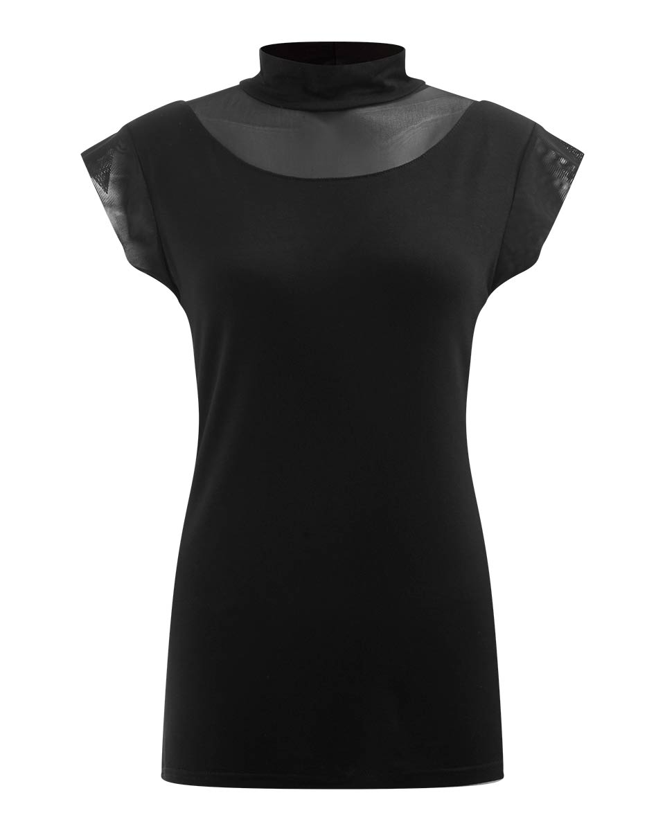 Gothic Elegance Turtle Neck Fine Mesh Top Black (Plain)