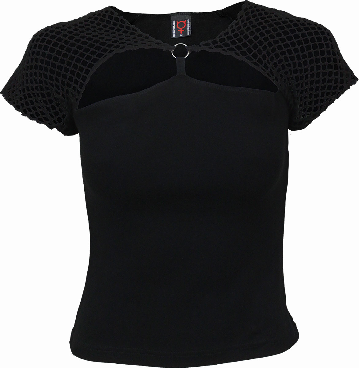Gothic Rock Mesh Ring Cap Sleeve Top Black (Plain)