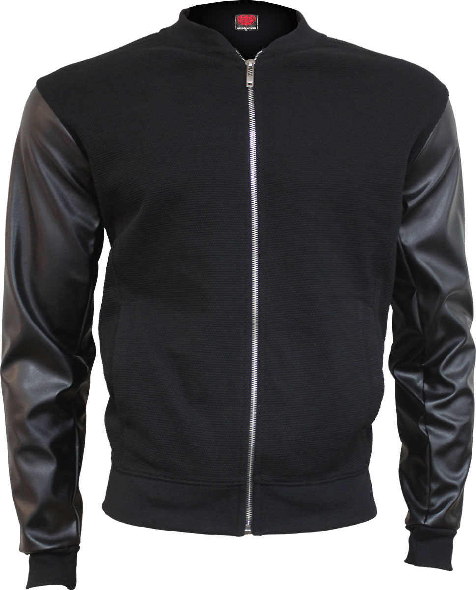 Urban Fashion Bomber Jacket With Pu Leather Sleeves (Plain)