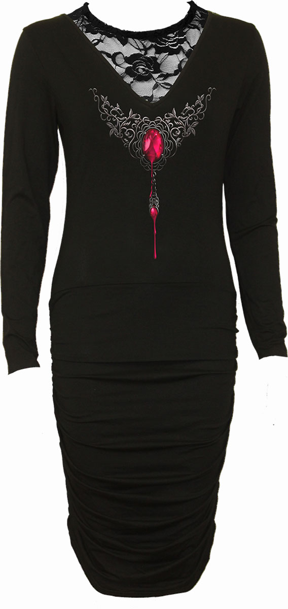Blood Rose Ao Lace Back Midi Gathered Dress (Plain)