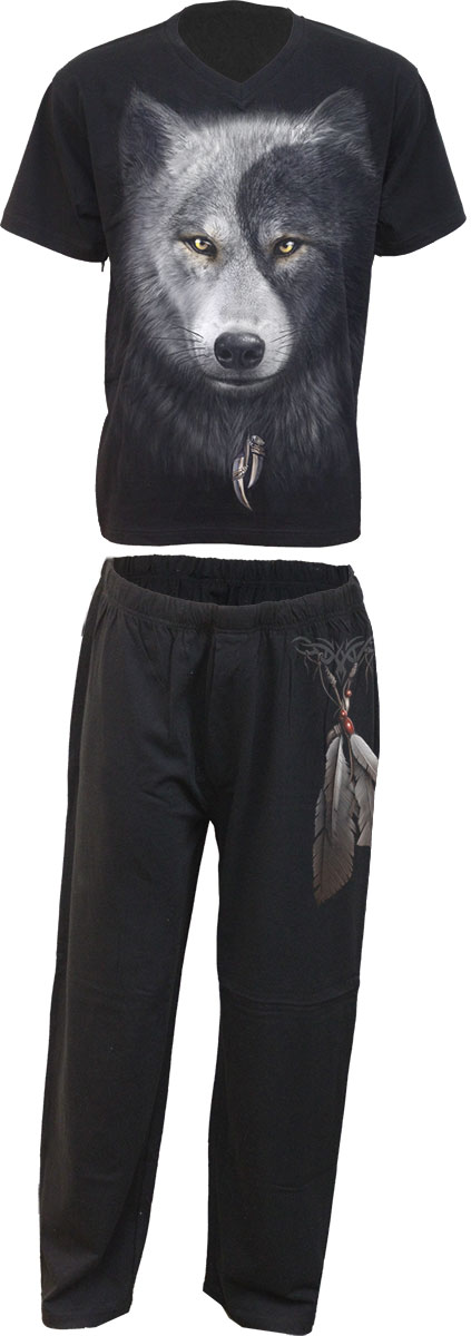 Wolf Chi 4Pc Mens Gothic Pyjama Set (Plain)