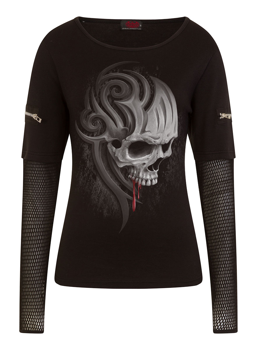 Death Roar Mesh Sleeve Zip Shoulder Long Sleeve Ladies (Plain)