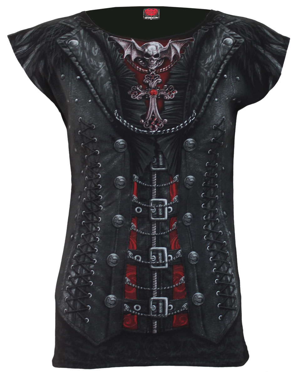 Gothess Wrap Allover Cap Sleeve Top Black